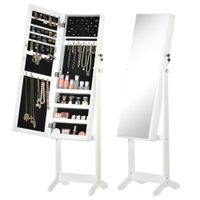 homcom espejo joyero de pie angulo ajustable ranuras para pendientes anillos collares 46x365x1515 cm blanco   aosom espana