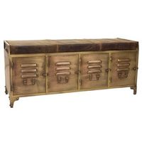banco de metal y piel marron 120x40x51