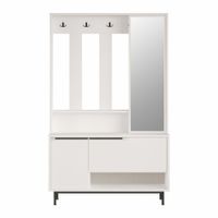 perchero de ropa con 3 puertas y espejo en aglomerado blanco