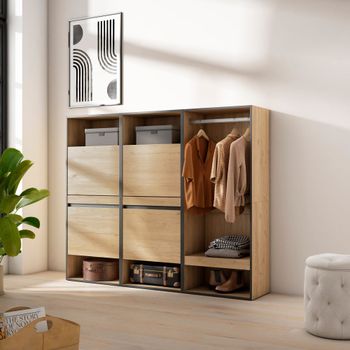 Zapatero efecto madera roble 180x35x145cm