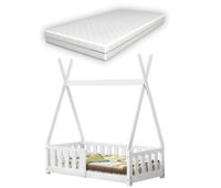cama infantil helsingborg con colchon y reja de seguridad - estructura tipi - pino 140x70 cm - blanco mate encasa