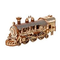 maqueta de madera 3d diseno de tren de vapor con movimiento mecanico 361 piezas 308x105x138 cm color madera