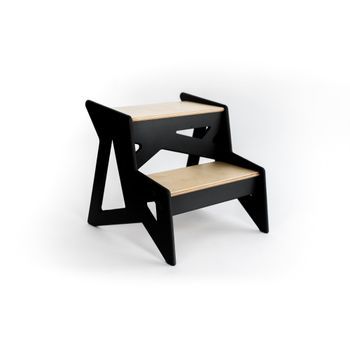 Taburete De Madera (geométrico Negro)