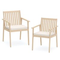 costway 2 sillas comedor patio madera acacia exterior cojin removible reposabrazos carga 180kg muebles bistro natural y blanco