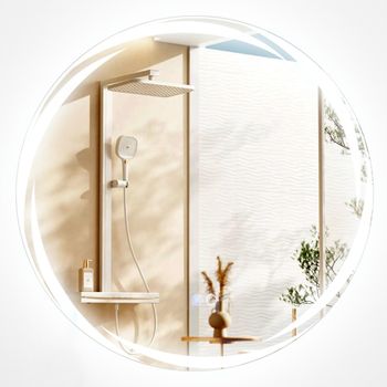 Costway Espejo LED para Baño de 60 x 60 CM Espejo Redondo de Pared con Luces Regulables de 3 Colores Interruptor Táctil Función Antivaho y Memoria
