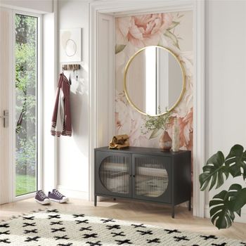 Vitrina con 2 puertas de vidrio en metal negro