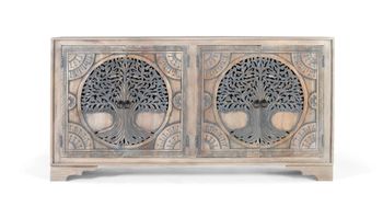 Aparador de madera de mango con 4 puertas decoradas a mano