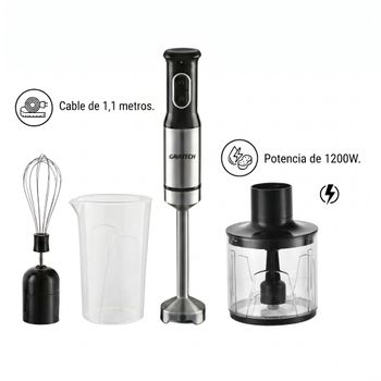 GAVATECH Batidora de Mano 1200W – Kit 3 en 1 con Picadora de 350ml, Varilla Batidora y 4 Cuchillas de Titanio. Cable 1.1m