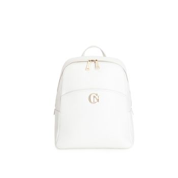 mochila de piel genuina texturizada con bolsillo frontal white