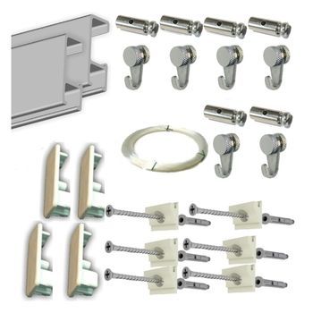 Pack Basic Rm De 3 Metros Guías De Aluminio Blanco O Plata Con 6 Colgadores Nylon Para Colgar Cuadros……… (plata, 3 Metros + 6 Colgadores)