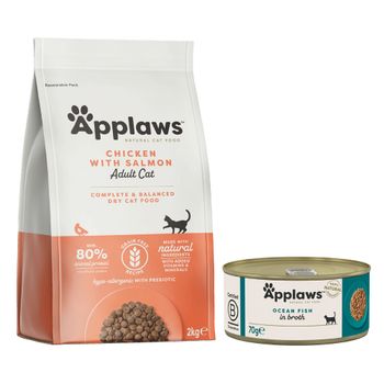 Pack nutrición mixta: pienso + latas Applaws - 2 kg Adult con pollo y salmón + 6 x 70 g Pescado del mar