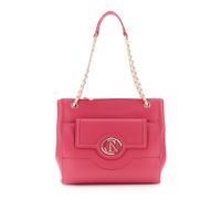 bolso shopping con accesorio de esmalte ovalado y cadena roscada hot pink