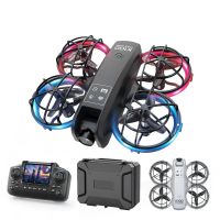 xkj k100 max mini wifi fpv con controlador de pantalla lcd camara dual hd flujo optico aterrizaje en suspension luce