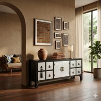 mueble tv oriental en madera negro 130x24x51 cm