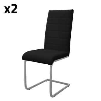 2x Sillas de comedor basculantes, imitación cuero negro, respaldo alto