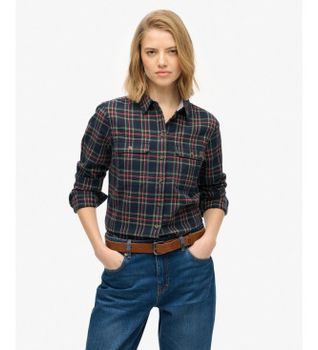 Superdry para mujer. W4010513A Camisa Lumberjack marino (S), Casual, Algodón, Manga larga