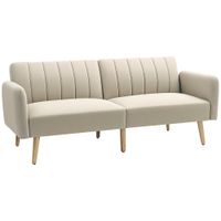 homcom sofa cama de 2 plazas tapizado en lino sintetico con respaldo ajustable y reposabrazos desmontables 173x75x73 cm beige