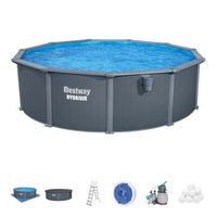 piscina desmontable redonda de acero bestway hydrium o488 x 132 cm con depuradora de arena 6056 lh lona de fondo cobertor y escalera
