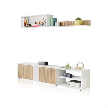 Salón Con Mueble De Tv Y Estantería 180 Cm Alix Blanco Artik (blanco Mate) - Natur 180 X 40 X 33 Cm