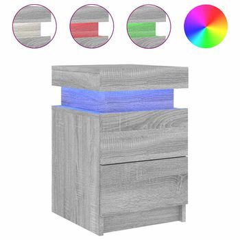 Mesita De Noche Con Luces Led Gris Sonoma 35x39x55 Cm Vidaxl