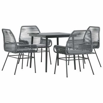 Juego Comedor Jardín 5 Pzas Cojines Ratán Sintético Vidrio Gris Cfw201786