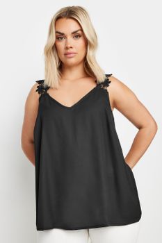 Yours Top Negro De Tirantes De Flores, Mujer Curvy Y Tallas Grandes, Yours