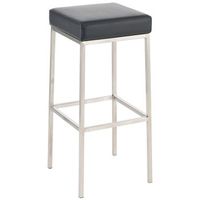 taburete de bar de diseno moderno con comodo asiento sintetico negro y patas de acero inoxidable cepillado tdb10408