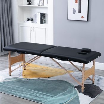 Camilla De Masaje De Pvc Madera Álamo Espuma Homcom 186x60x87cm-negro