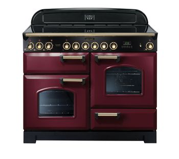 RANGEMASTER Classic Deluxe 110 Electric Ceramic Range Cooker - Cranberry & Brass, Cranberry