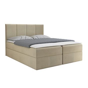 Cama Continental Baltimore 147, Doble, De Color Marrón Claro, Tapiz, Somieres