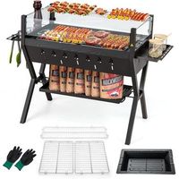 barbacoa carbon y lena con parrillas barbacoa carbon con protector contra viento costway 98 x 42 x 68 cm