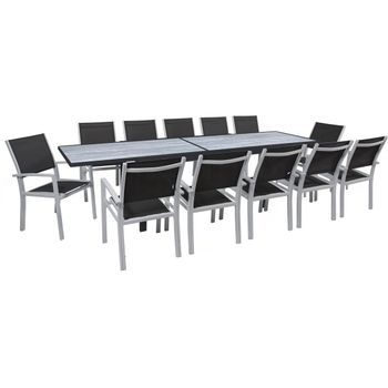 Conjunto De Jardín Extensible  - Mesa Extensible 200/320 X 105 X 76 Cm - 12 Sillas - Negro