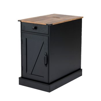 Costway Mesa Auxiliar con Estación de Carga y Almacenamiento Cajón Estante Ajustable y Bandeja Extraíble para Dormitorio o Salón Negro