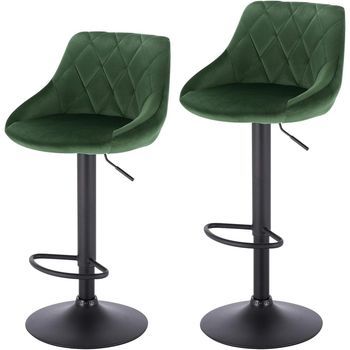 Juego De 2 Taburetes De Bar Con Respaldo Terciopelo Regulable En Altura 39 X 47 X 104 Cm Verde Oscuro,woltu