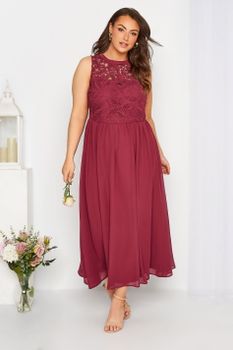 Yours London Vestido Largo Rojo Sin Mangas Con Encaje, Mujer Curvy Y Tallas Grandes, Yours London