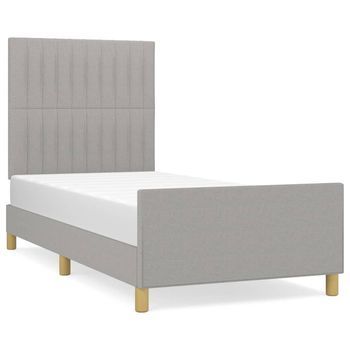 Cama Individual | Cama Para Adultos | Estructura De Cama Con Cabecero De Tela Gris Claro 90x200 Cm
