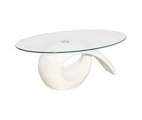mesa de cafe - mesa de centro superficie ovalada de vidrio blanco brillante