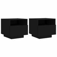 pack 2 uds mesitas de noche  mesa auxiliar  mesilla con luces led negro 40x39x37 cm