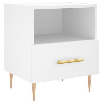 Mesita De Noche 35x40x47,5 Cm Madera Trabajada Y Hierro - Blanco
