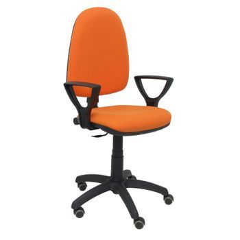 Silla De Oficina Ergonómica Con Mecanismo De Contacto Permanente, Regulable En Altura Y Ruedas De Parquet  Asiento Y Respaldo Tapizados En Tejido Bali Color Naranja (brazos Fijos Incluidos) Piqueras Y Crespo Modelo 04cp