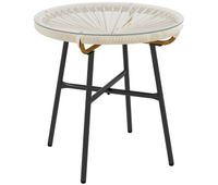 outsunny mesa de jardin de ratan sintetico mesa de centro redonda para exteriores con tablero de vidrio templado y patas de metal para patio balcon o50x50 cm crema