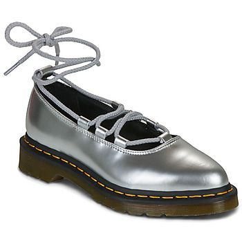 Dr. Martens Bailarinas Elphie II Lace Up Silver Metallic Patent Lamper para mujer