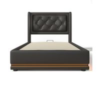 cama individual 90200 cm - cabezal acolchado con funcion led 3 lados almacenamiento hidraulico material pu negro
