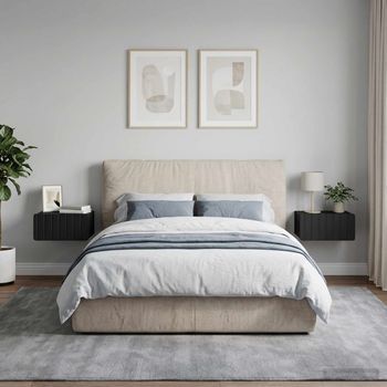 Mesita De Noche De Pared - Mueble De Dormitorio - Madera De Ingeniería - Negro (49x34.5x24cm)
