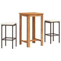 mesa y taburetes de jardin 3 uds  mesa y sillas madera acacia ratan pe marron