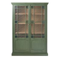 vitrina verde de acacia maciza con 2 puertas de vidrio