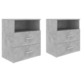 Pack 2 Uds Mesitas De Noche | Mesa Auxiliar | Mesilla Gris Hormigón 50x32x60 Cm