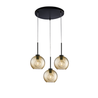 lampara colgante ankara negra con cristal ambar rayado y cables electricos orientables 3 luces o47
