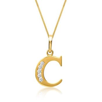 8 quilates cadena de oro letra C con circonita