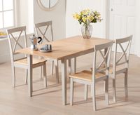 chiltern 120cm extending grey and oak painted table with epsom chairs - oak and grey 4 chairs